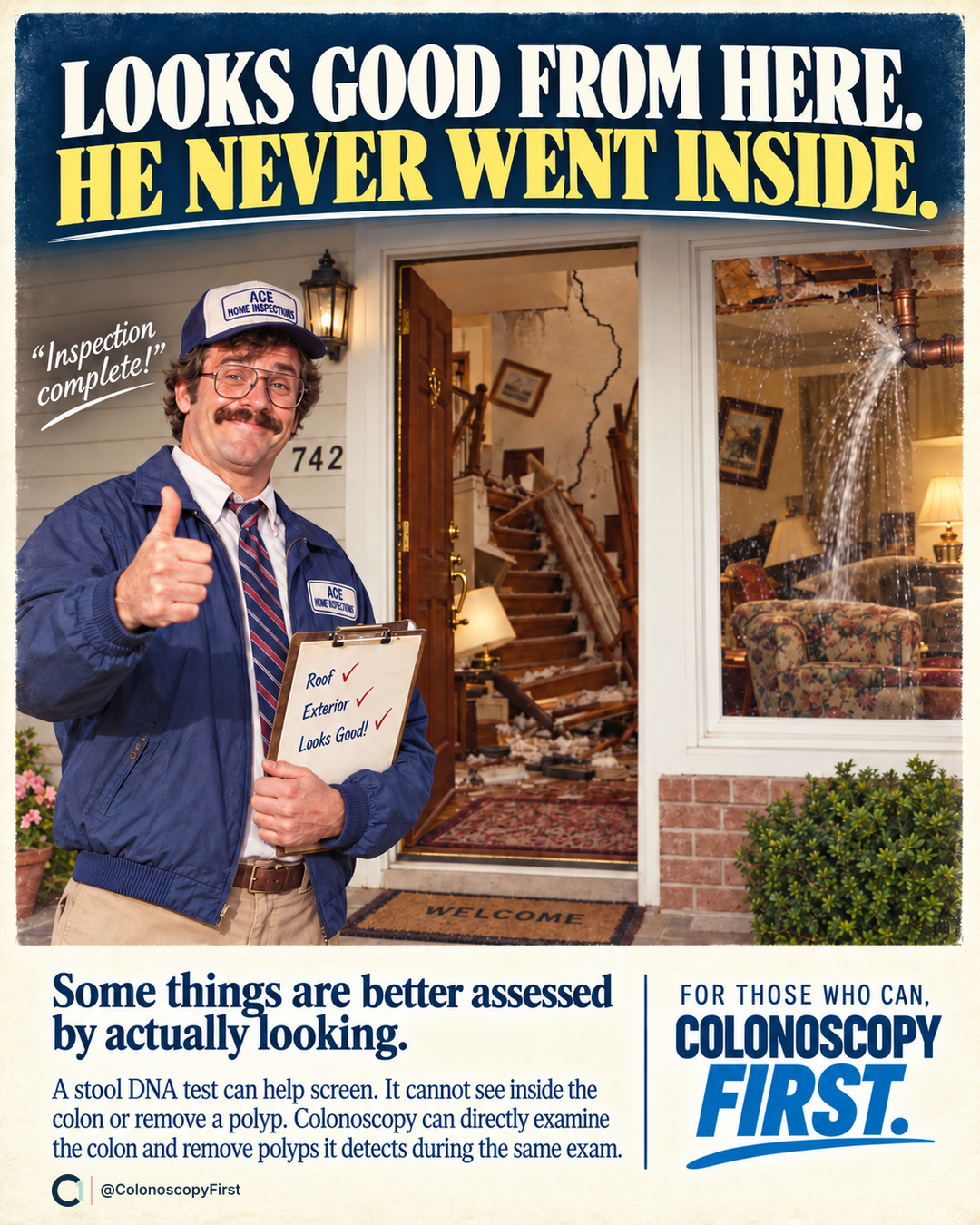 The Home Inspector fictional campaign scene. Looks good from here. He never went inside.